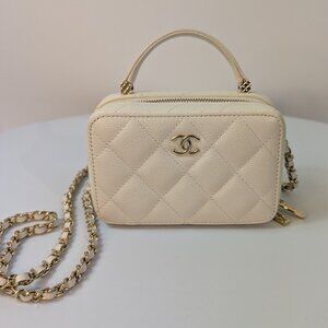 Chanel White Caviar Leather Mini Top Handle Vanity Case